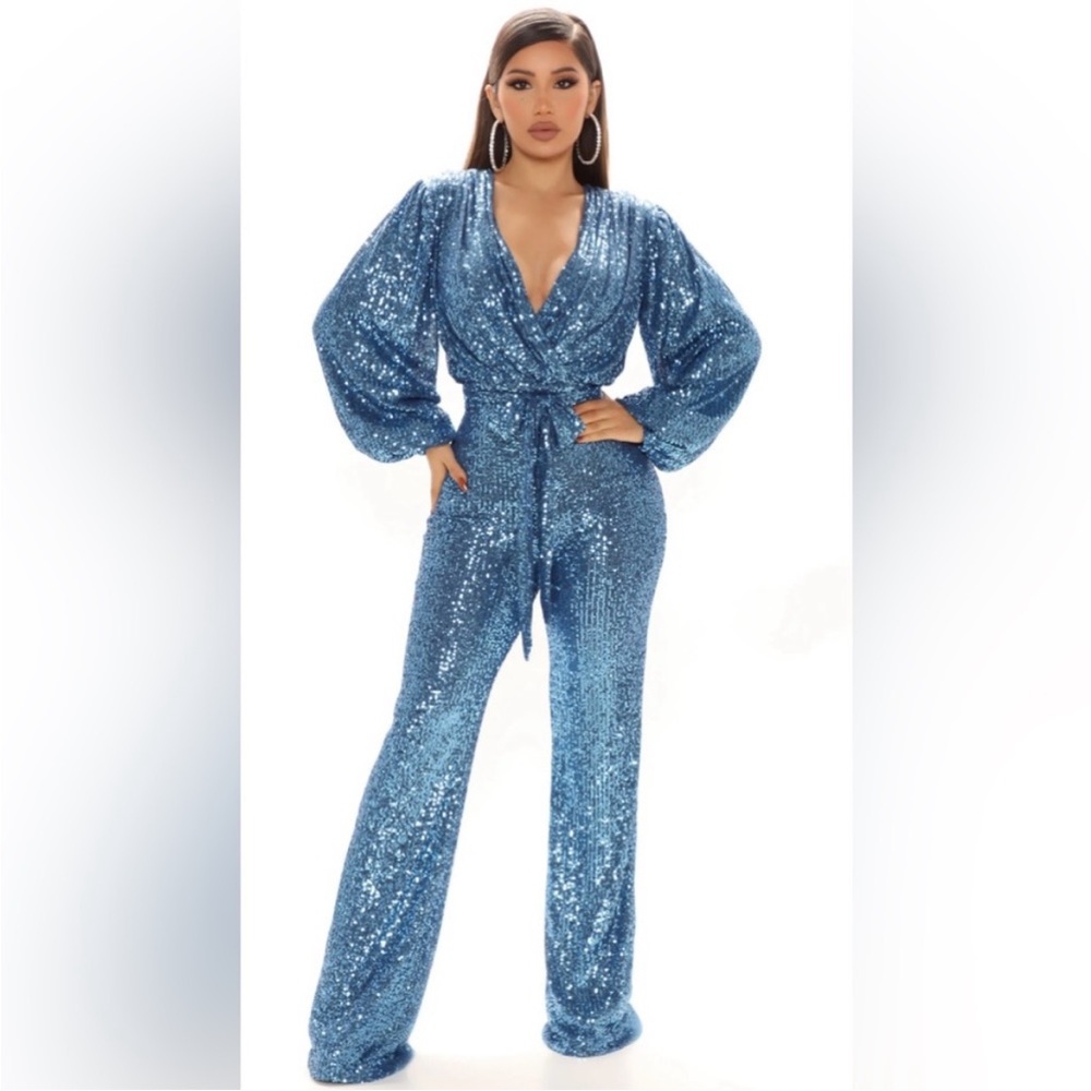 Fashion Nova Sparkling Blue Jumpsuit